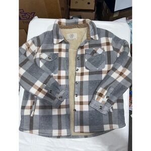 Sage Collective Sherpa Lined Plaid Flannel Shirt Jacket Grey Brown XXL Shacket